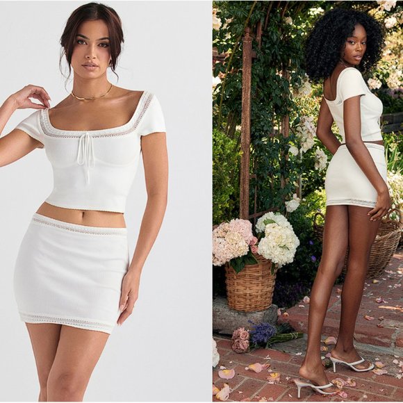 HOUSE OF CB 'Nola' and 'Sarelle' Ivory Dainty Knit Top and Mini Skirt Set - Picture 6 of 15